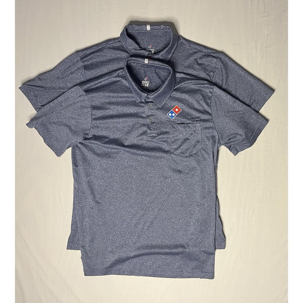 Dominos Gear Uniform Polo Shirts Men's Size Medium Gray Short Sleeve Lot Of 2